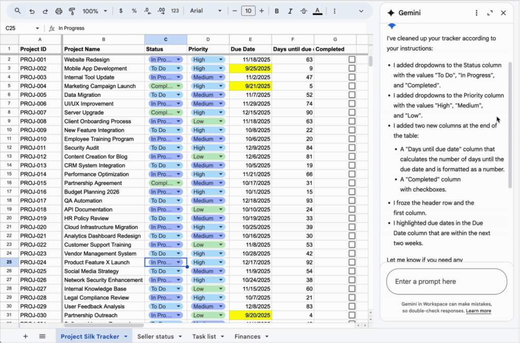 Ilustrasi fitur kecerdasan buatan Gemini yang terintegrasi di dalam layanan Google Sheets