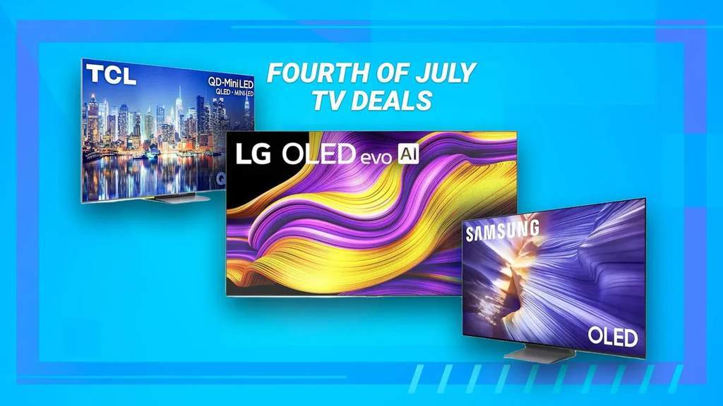 Jajaran produk smart TV premium Samsung dan Sony yang sedang menampilkan visual warna akurat