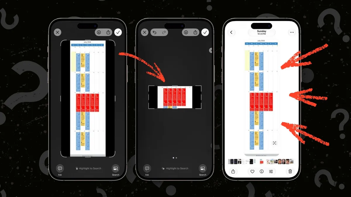 Ilustrasi bug screenshot iPhone yang gagal menyimpan hasil crop gambar